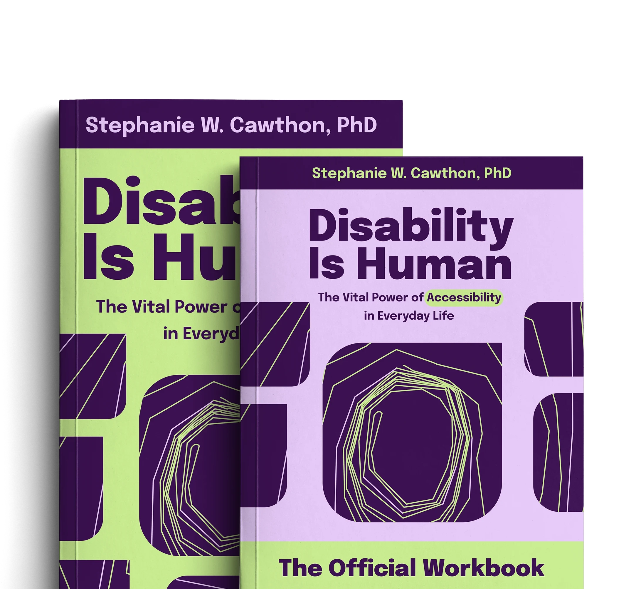 Two book covers side by side - Disability Is Human book on left, and The Official Workbook on right.