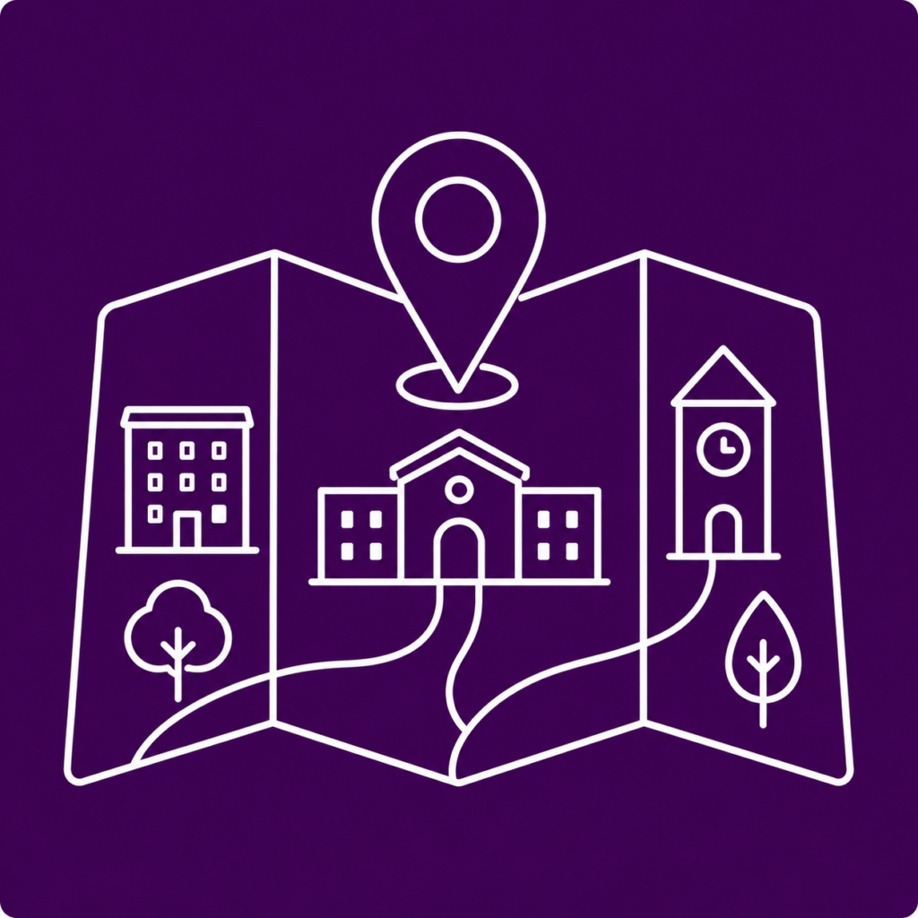 Campus map icon on a purple background